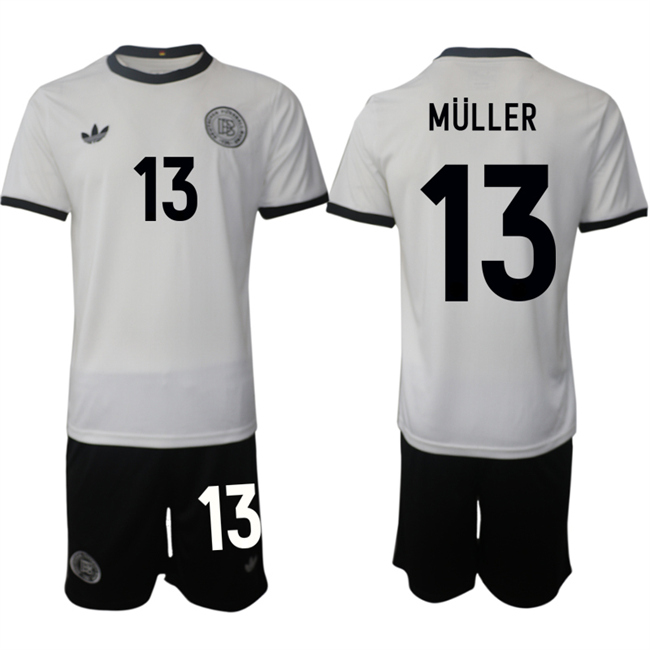 Men's Germany #13 Thomas Müller White 2025 Home Soccer Jersey Suit